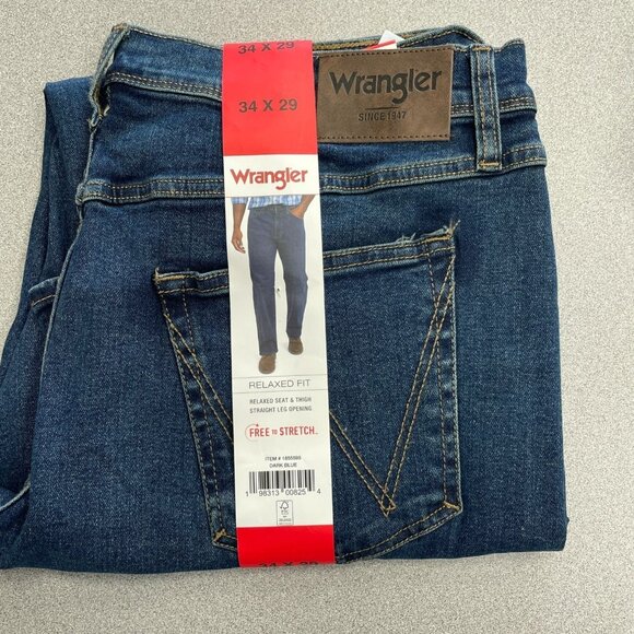 NEW Wrangler Men's 34x29 Relaxed Fit Jeans Dark Blue - Picture 2 of 7